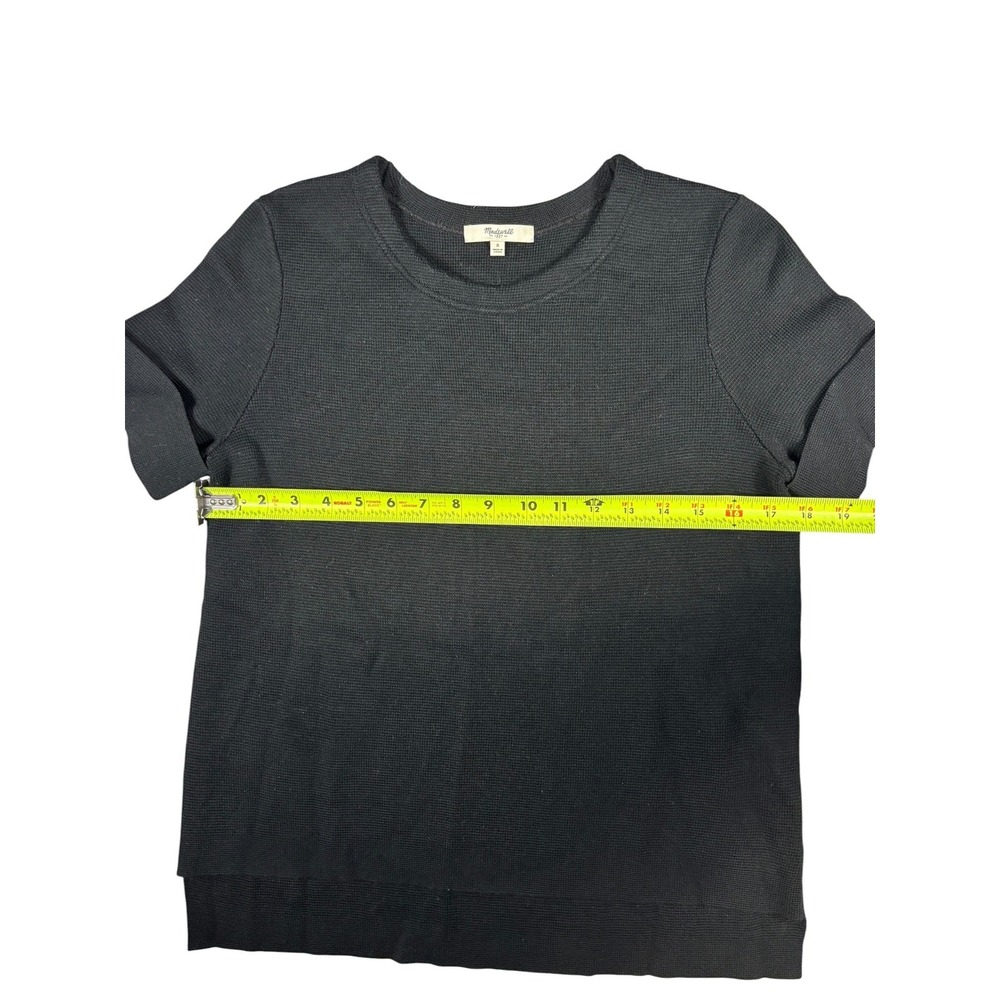 Madewell Black Short Sleeve Waffle Knit Sweater‎ Crew Neck Cuffed Top Small - Picture 7 of 7